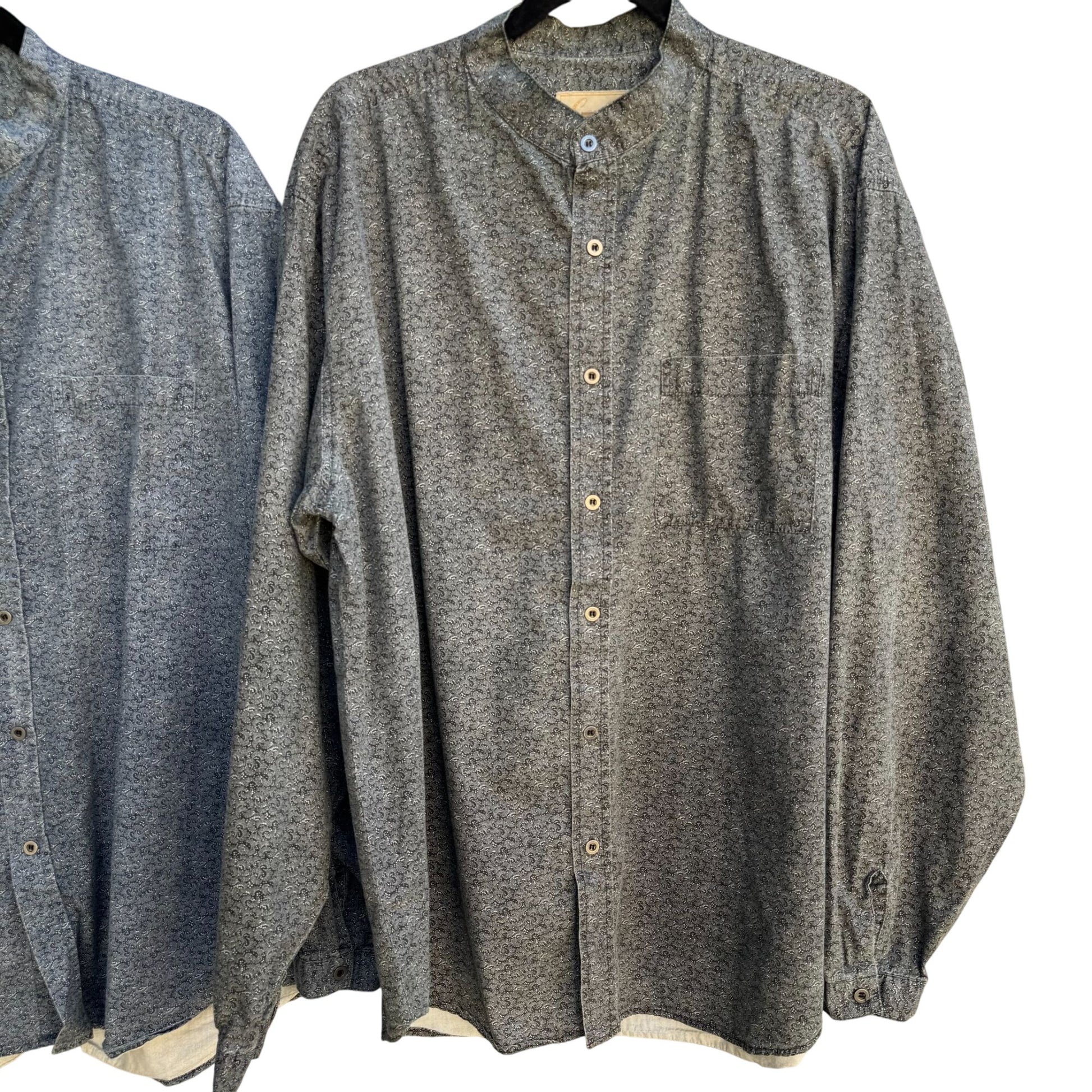 Scully Vintage Mens Band Collar Paisley Western Long Sleeve Blue Gray Shirts XL