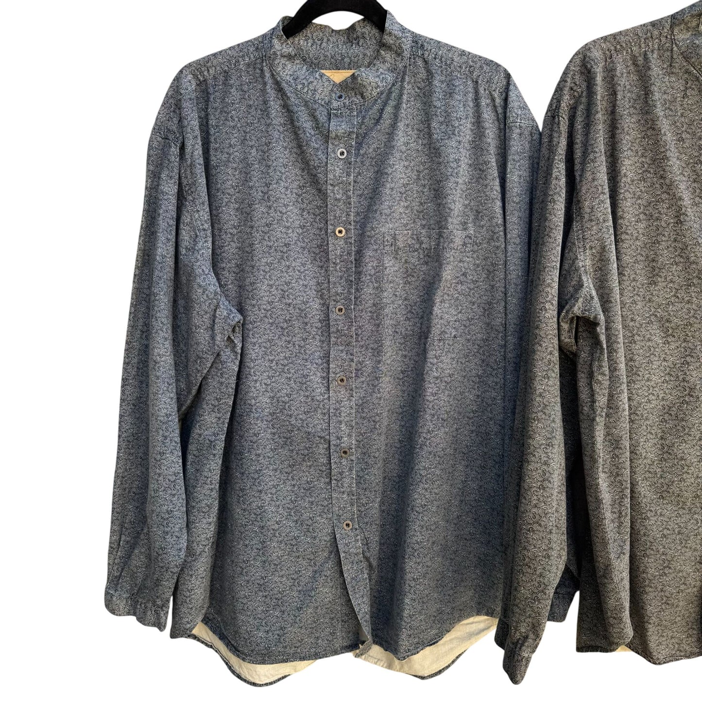 Scully Vintage Mens Band Collar Paisley Western Long Sleeve Blue Gray Shirts XL