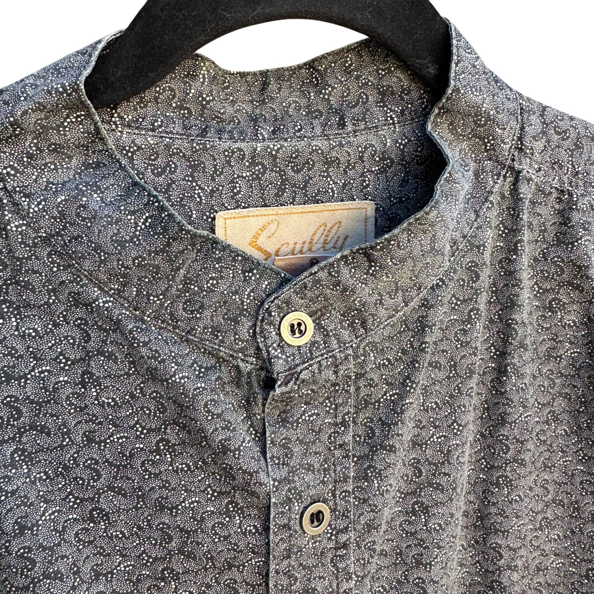 Scully Vintage Mens Band Collar Paisley Western Long Sleeve Blue Gray Shirts XL