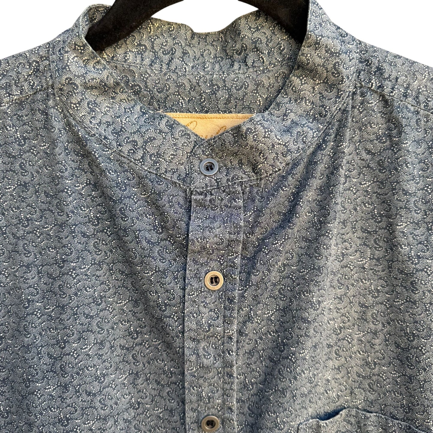 Scully Vintage Mens Band Collar Paisley Western Long Sleeve Blue Gray Shirts XL