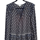 Switch Max Studio Black Boho Long-Sleeve Lace-Up Floral Print Ruffle Trim Tassel Dress M 2 image