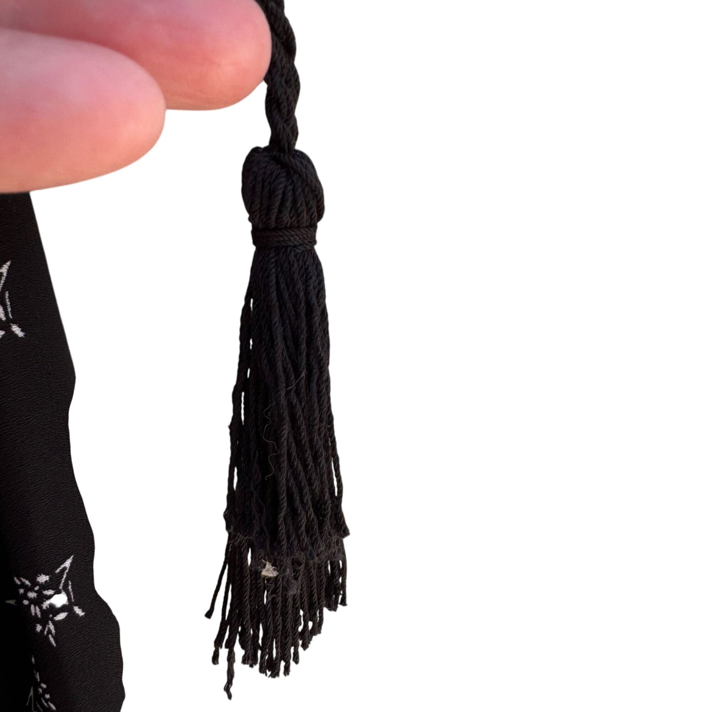 Max Studio Black Boho Long-Sleeve Lace-Up Floral Print Ruffle Trim Tassel Dress M