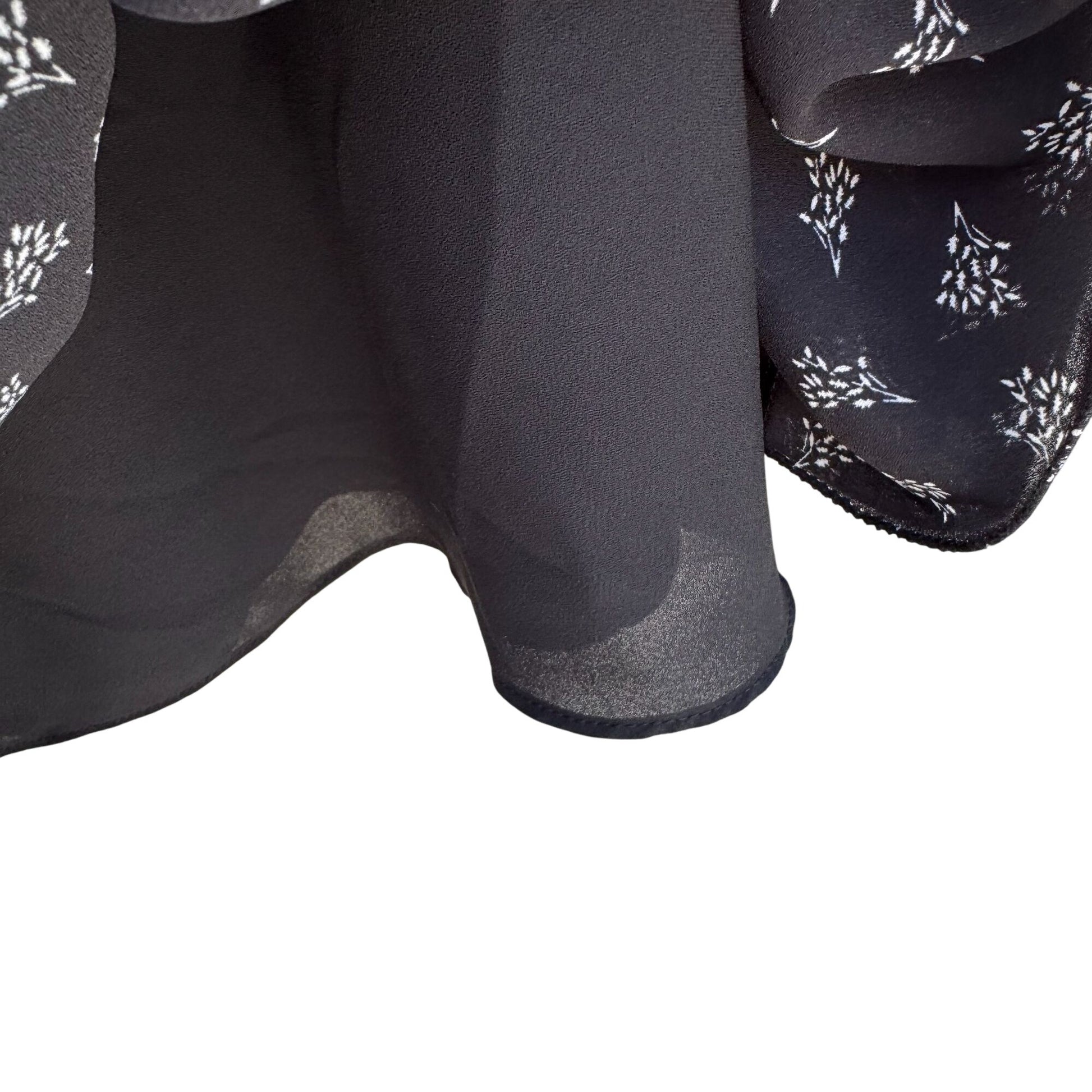 Max Studio Black Boho Long-Sleeve Lace-Up Floral Print Ruffle Trim Tassel Dress M