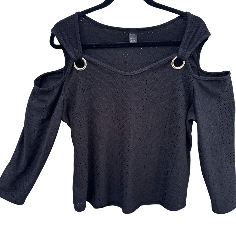 Ranlege Cold Shoulder Black Top Gold Ring Accents Womens XL Lace Crochet Eyelet