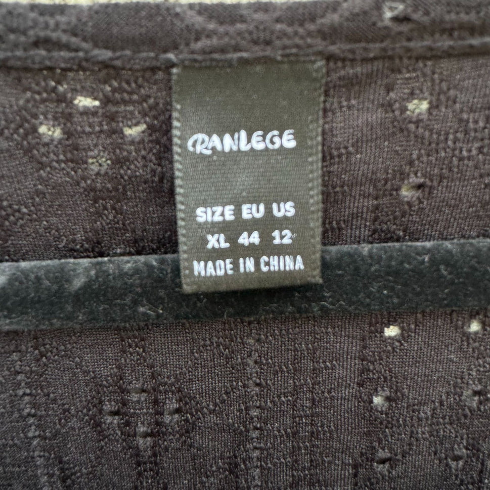 Ranlege Cold Shoulder Black Top Gold Ring Accents Womens XL Lace Crochet Eyelet