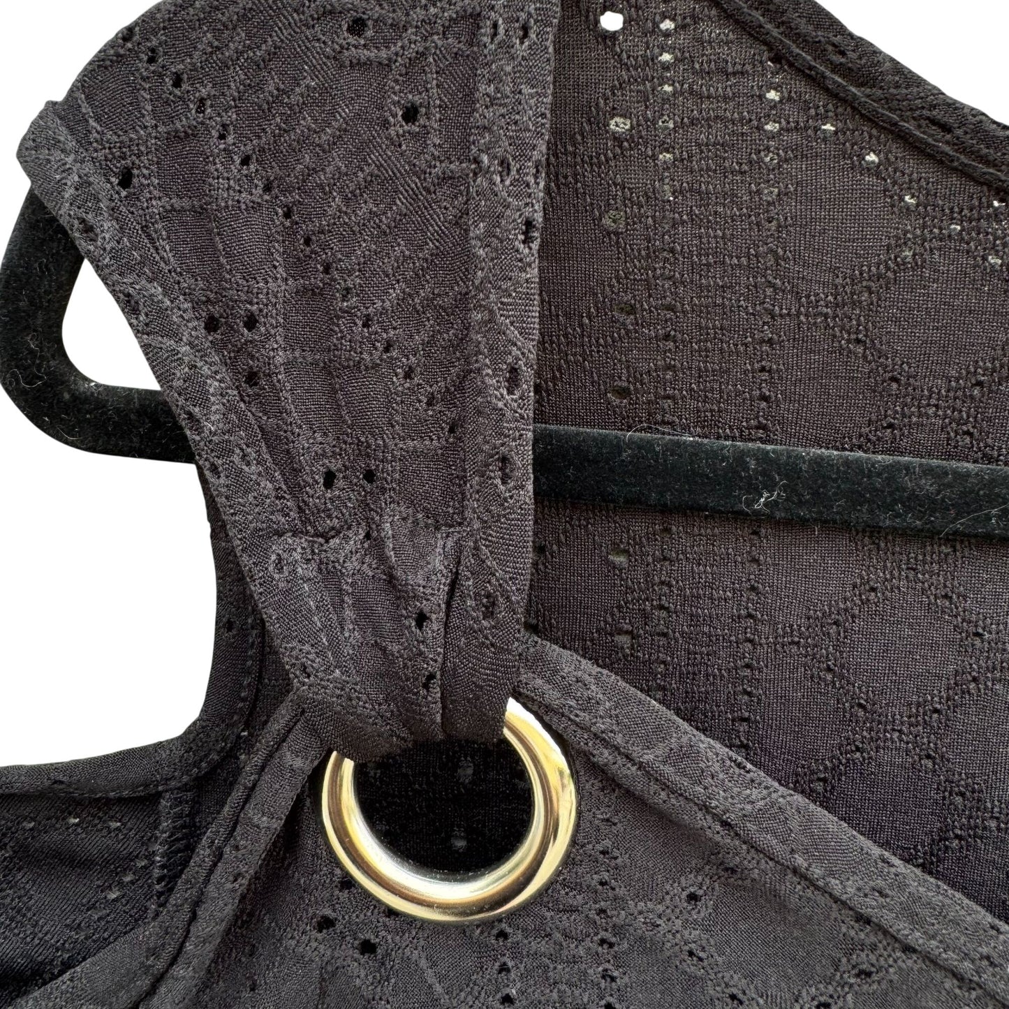 Ranlege Cold Shoulder Black Top Gold Ring Accents Womens XL Lace Crochet Eyelet