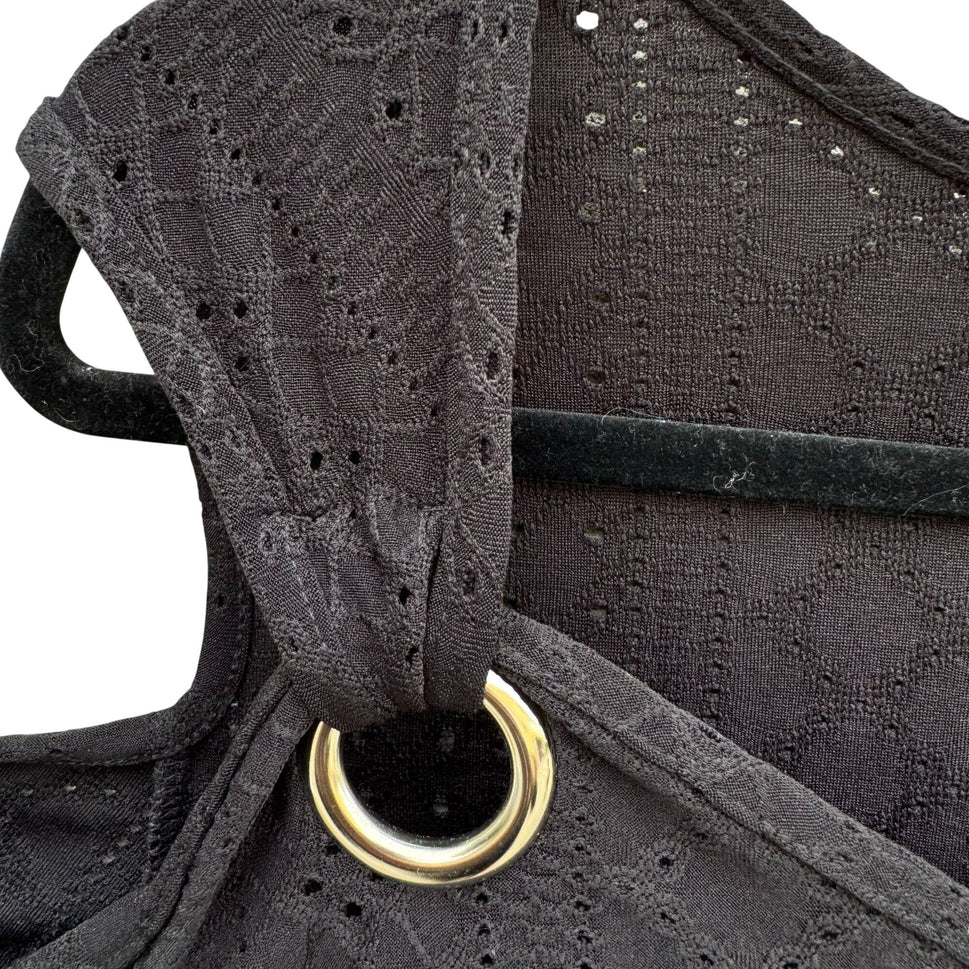 Ranlege Cold Shoulder Black Top Gold Ring Accents Womens XL Lace Crochet Eyelet