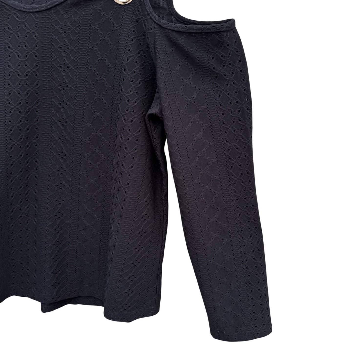 Ranlege Cold Shoulder Black Top Gold Ring Accents Womens XL Lace Crochet Eyelet