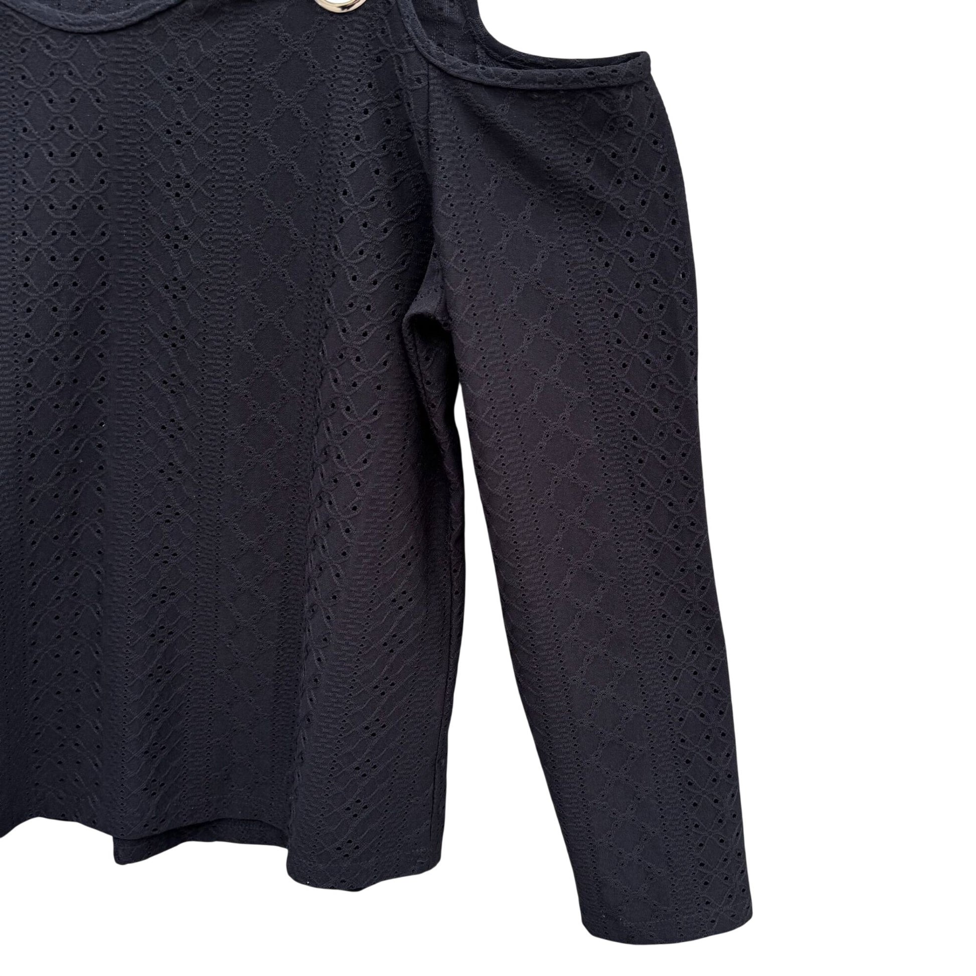 Ranlege Cold Shoulder Black Top Gold Ring Accents Womens XL Lace Crochet Eyelet