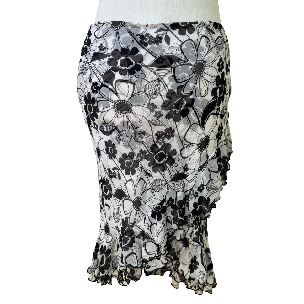 Derek Green Y2K Whimsigoth Fairycore Floral Mesh Asymmetric Ruffle Midi Skirt M