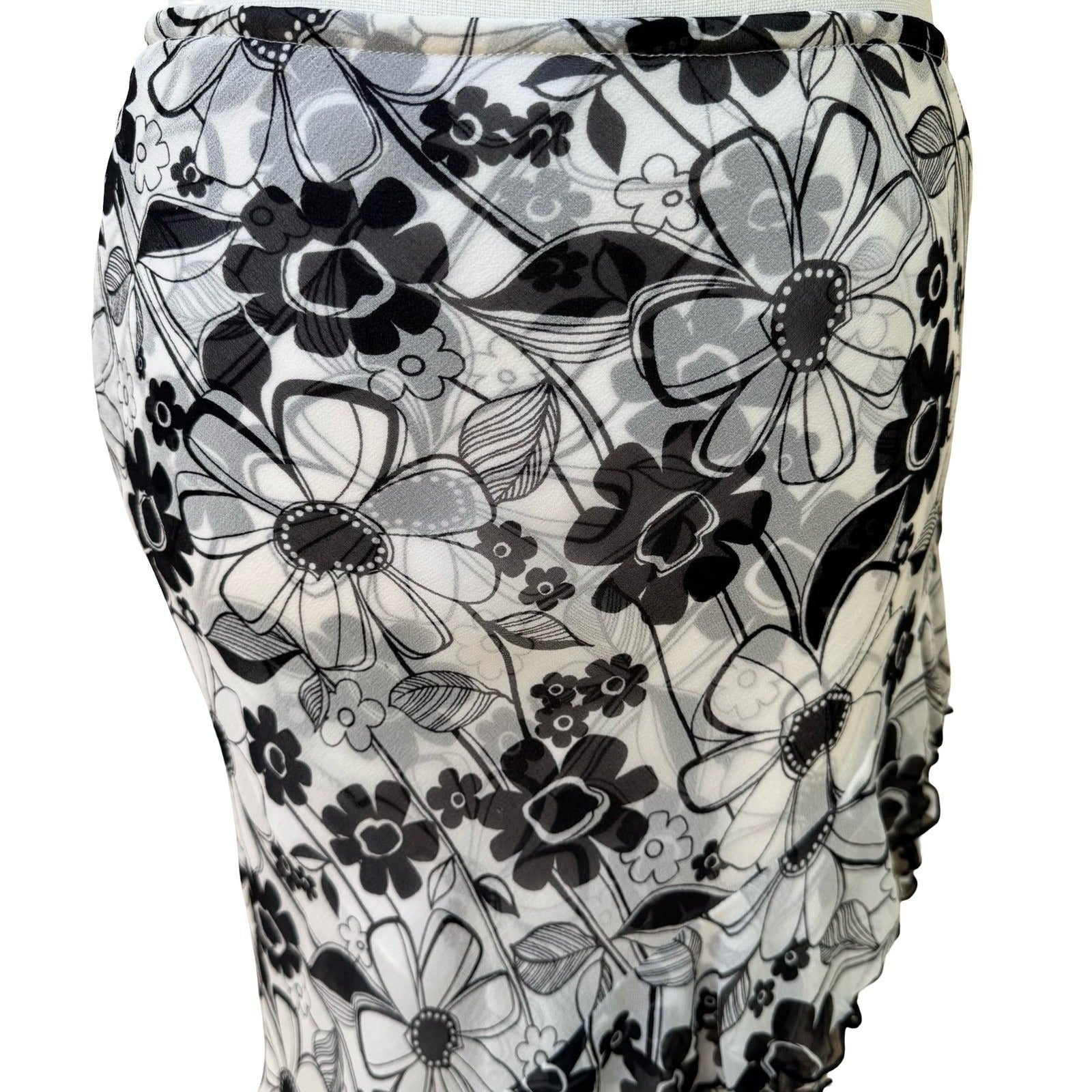 Derek Green Y2K Whimsigoth Fairycore Floral Mesh Asymmetric Ruffle Midi Skirt M