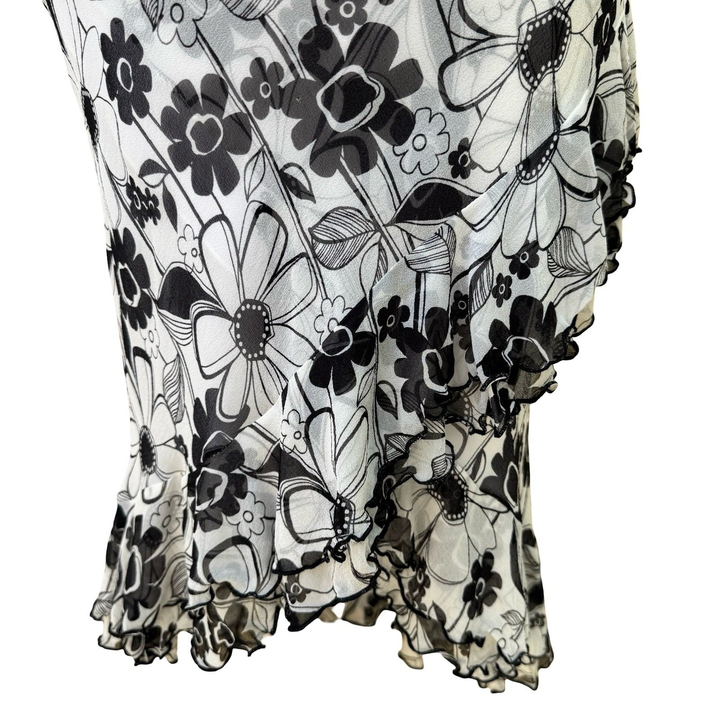Derek Green Y2K Whimsigoth Fairycore Floral Mesh Asymmetric Ruffle Midi Skirt M