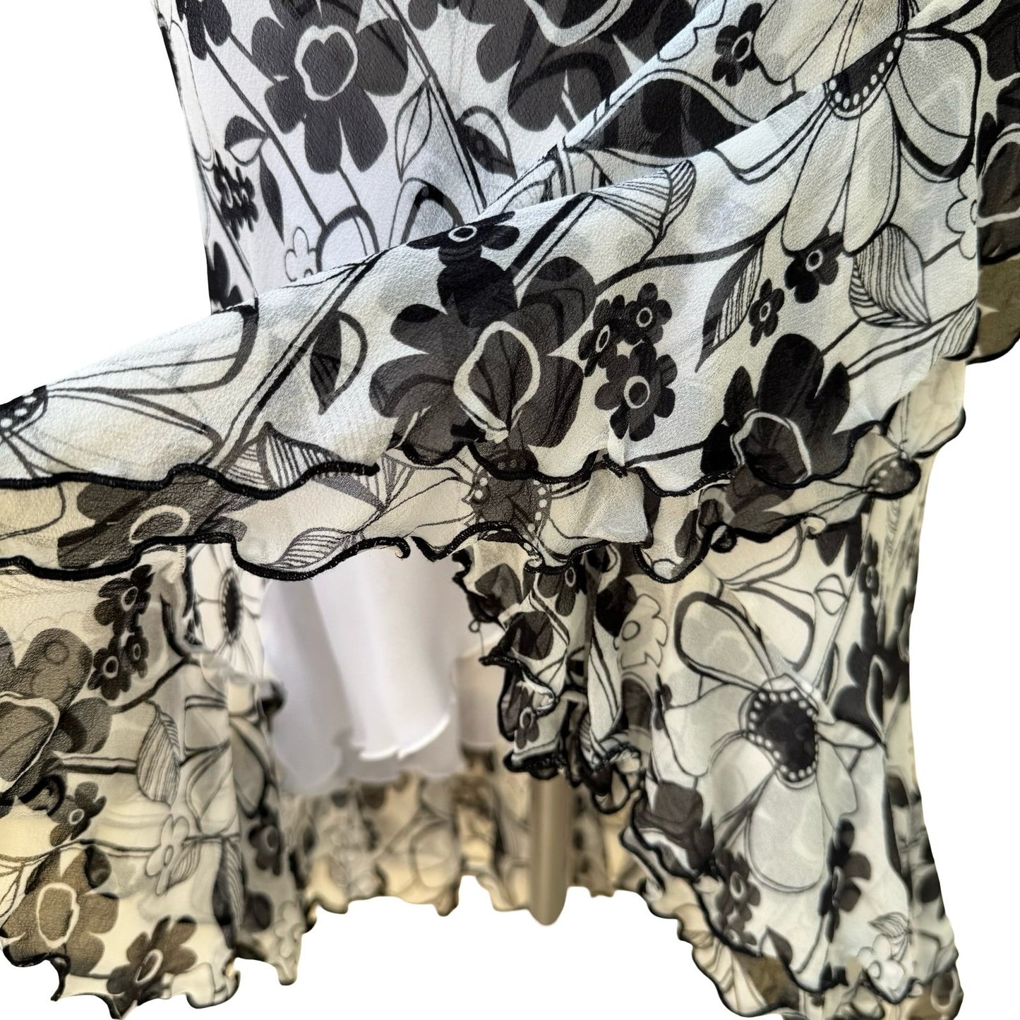 Derek Green Y2K Whimsigoth Fairycore Floral Mesh Asymmetric Ruffle Midi Skirt M
