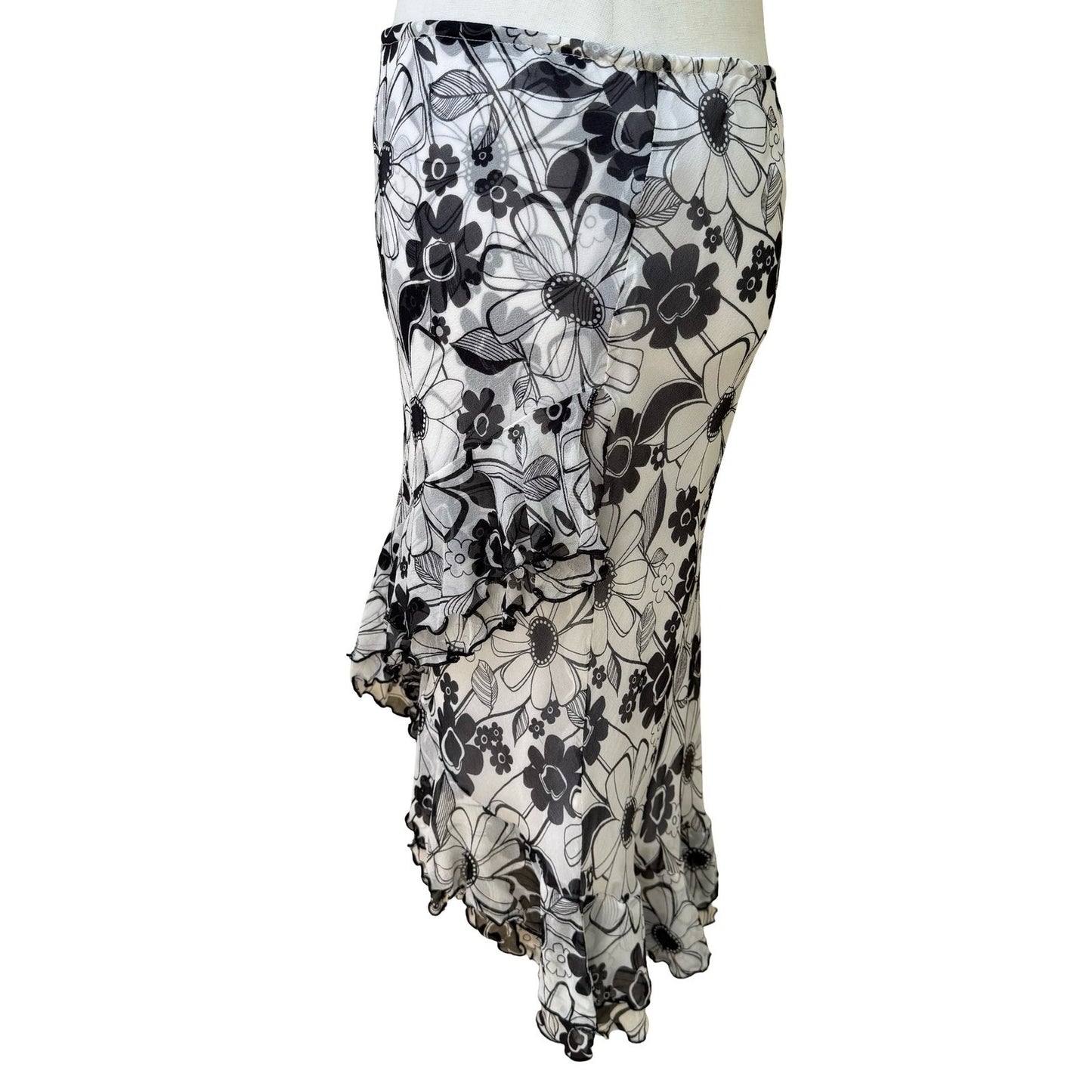 Derek Green Y2K Whimsigoth Fairycore Floral Mesh Asymmetric Ruffle Midi Skirt M