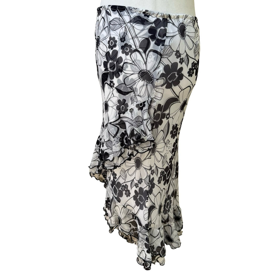 Derek Green Y2K Whimsigoth Fairycore Floral Mesh Asymmetric Ruffle Midi Skirt M