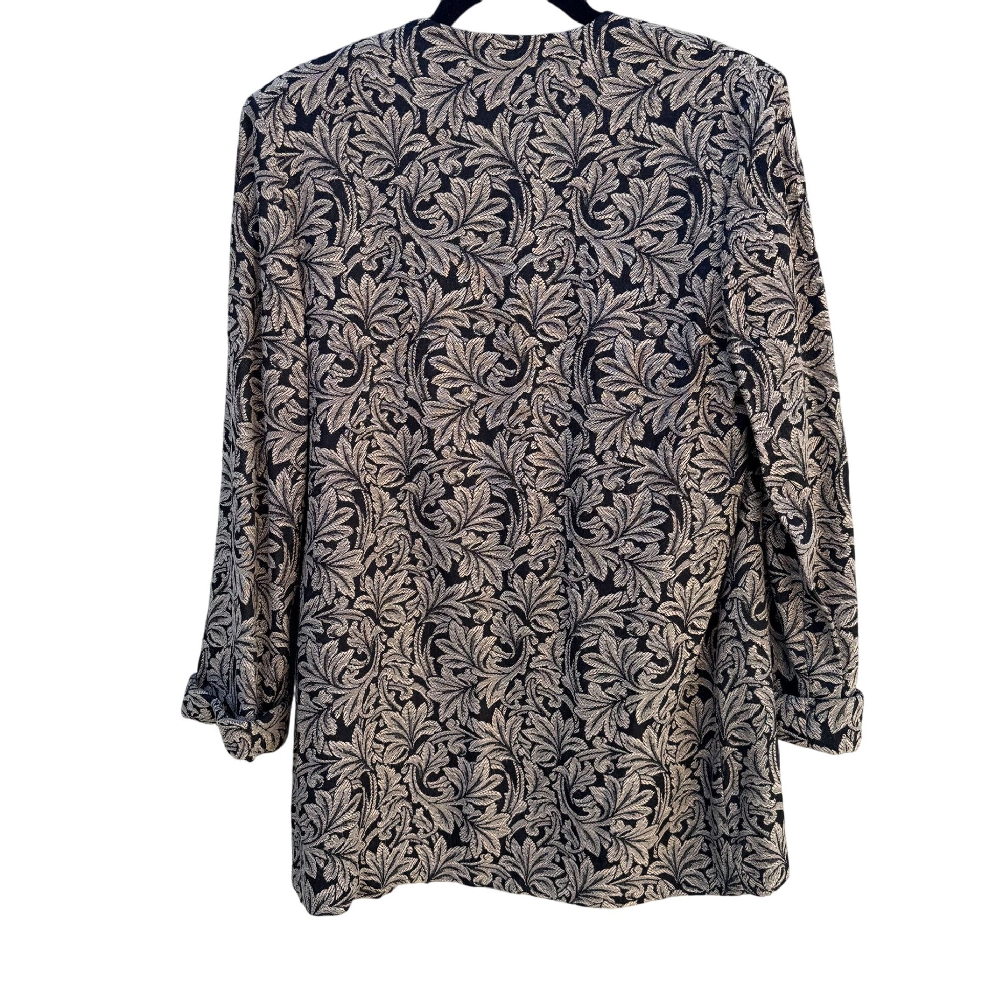 Just In Thyme Vintage Womens Leaf Pattern Brocade Cuff Sleeve Open Front Blazer