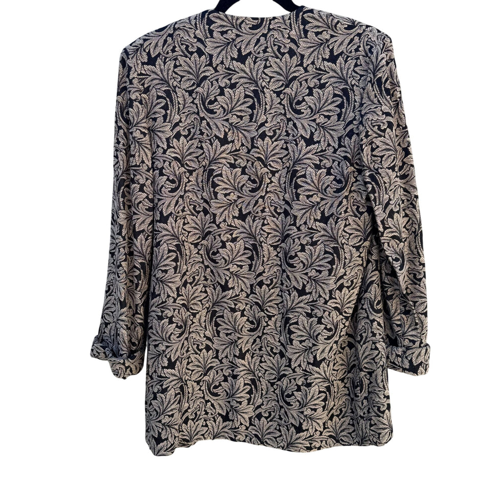 Just In Thyme Vintage Womens Leaf Pattern Brocade Cuff Sleeve Open Front Blazer