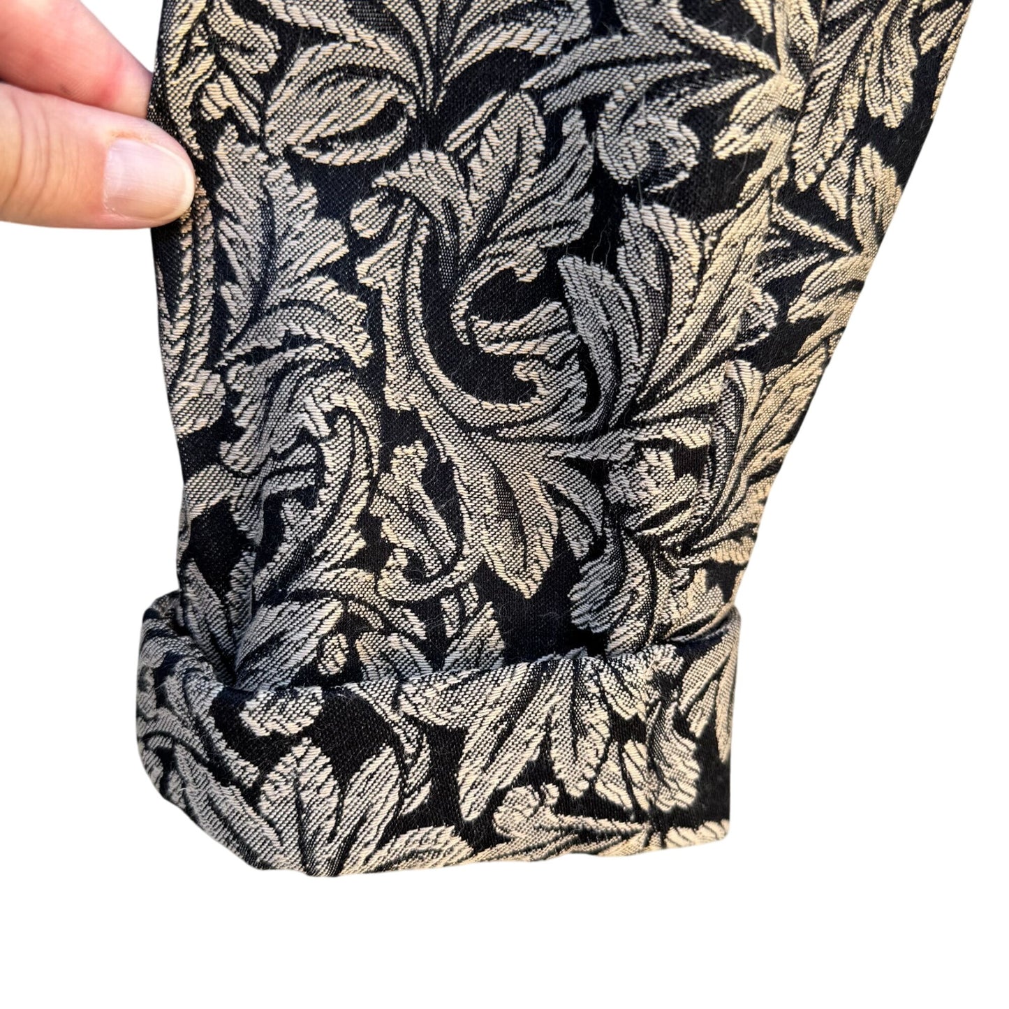 Just In Thyme Vintage Womens Leaf Pattern Brocade Cuff Sleeve Open Front Blazer