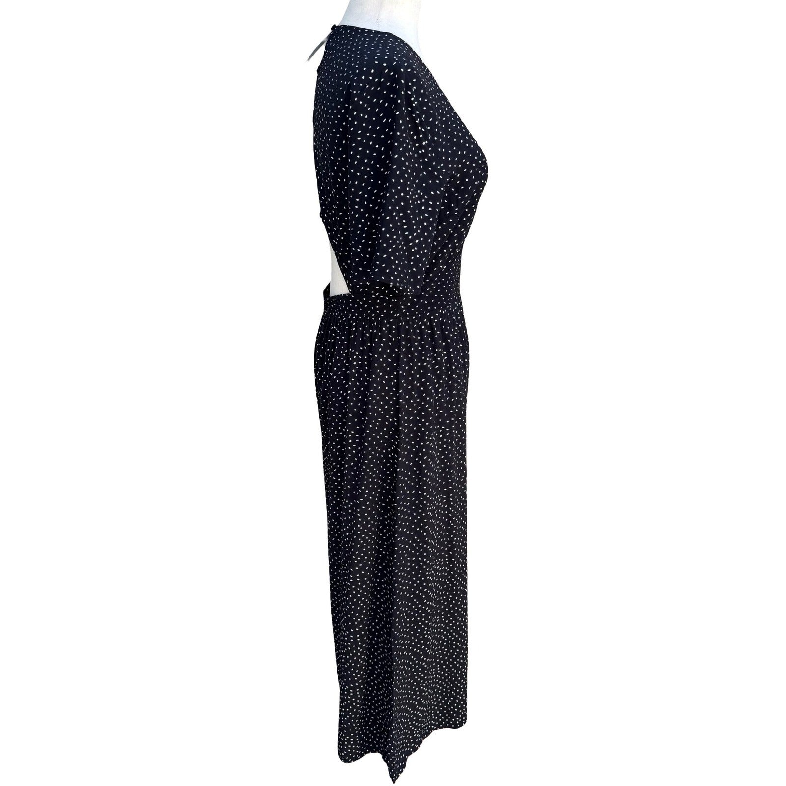 ASOS Black Polka Dot Open Back Wide Leg Flowy Jumpsuit US 6 NEW French Girl Chic