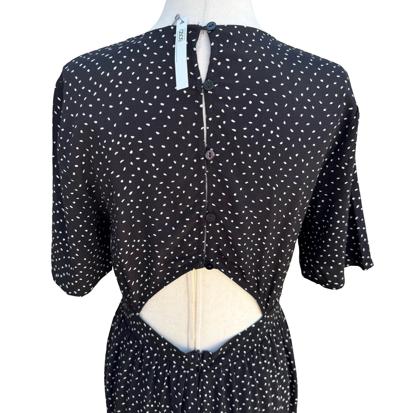 ASOS Black Polka Dot Open Back Wide Leg Flowy Jumpsuit US 6 NEW French Girl Chic
