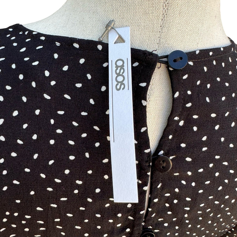 ASOS Black Polka Dot Open Back Wide Leg Flowy Jumpsuit US 6 NEW French Girl Chic