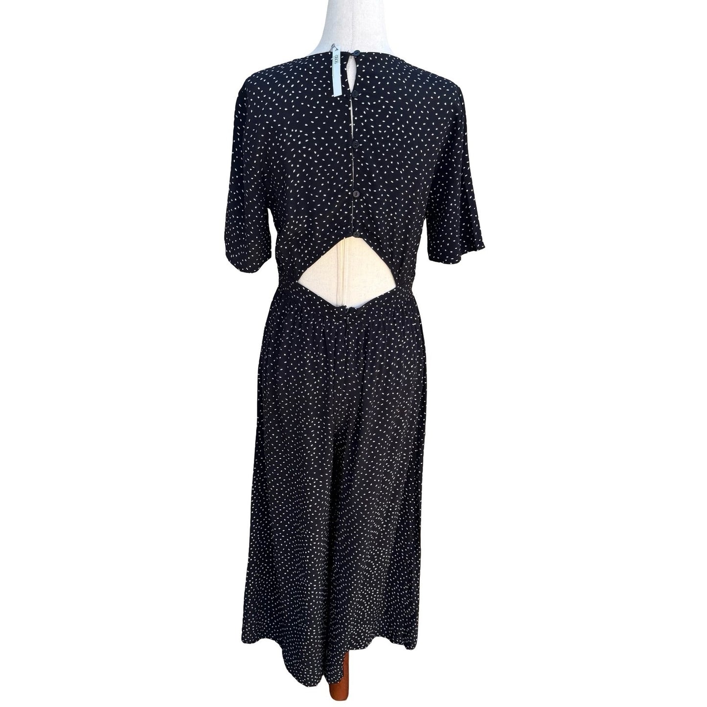 ASOS Black Polka Dot Open Back Wide Leg Flowy Jumpsuit US 6 NEW French Girl Chic