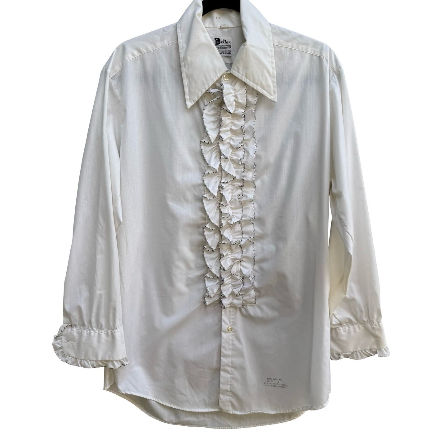 Delton Vintage 70s Ruffle Kitsch Formal Tuxedo Shirt Disco Prom Pirate Mens L