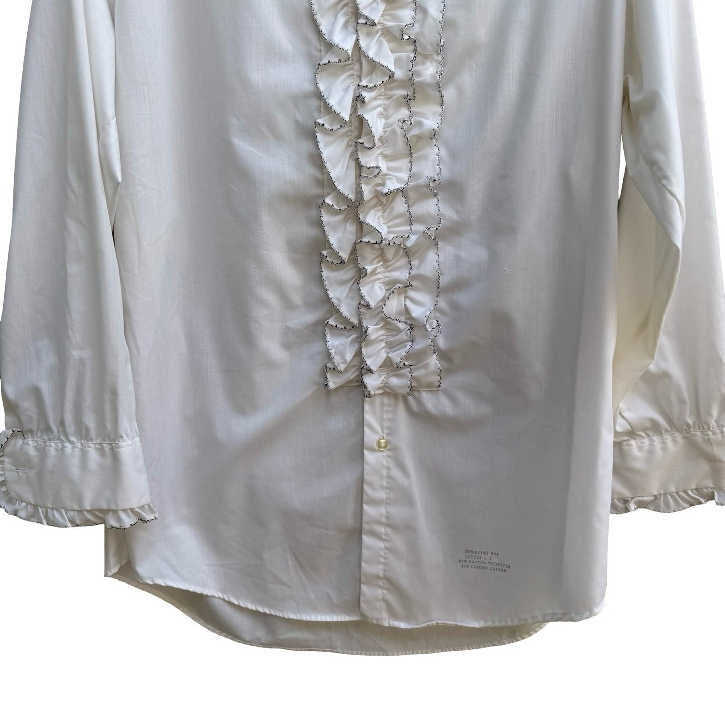 Delton Vintage 70s Ruffle Kitsch Formal Tuxedo Shirt Disco Prom Pirate Mens L