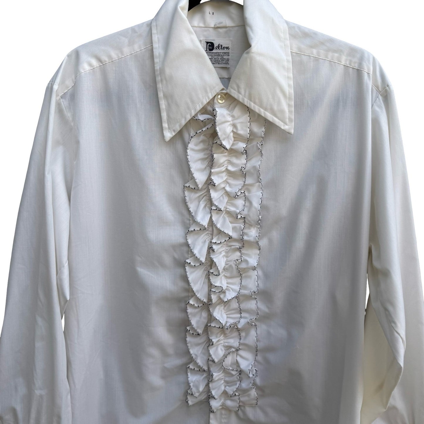 Delton Vintage 70s Ruffle Kitsch Formal Tuxedo Shirt Disco Prom Pirate Mens L