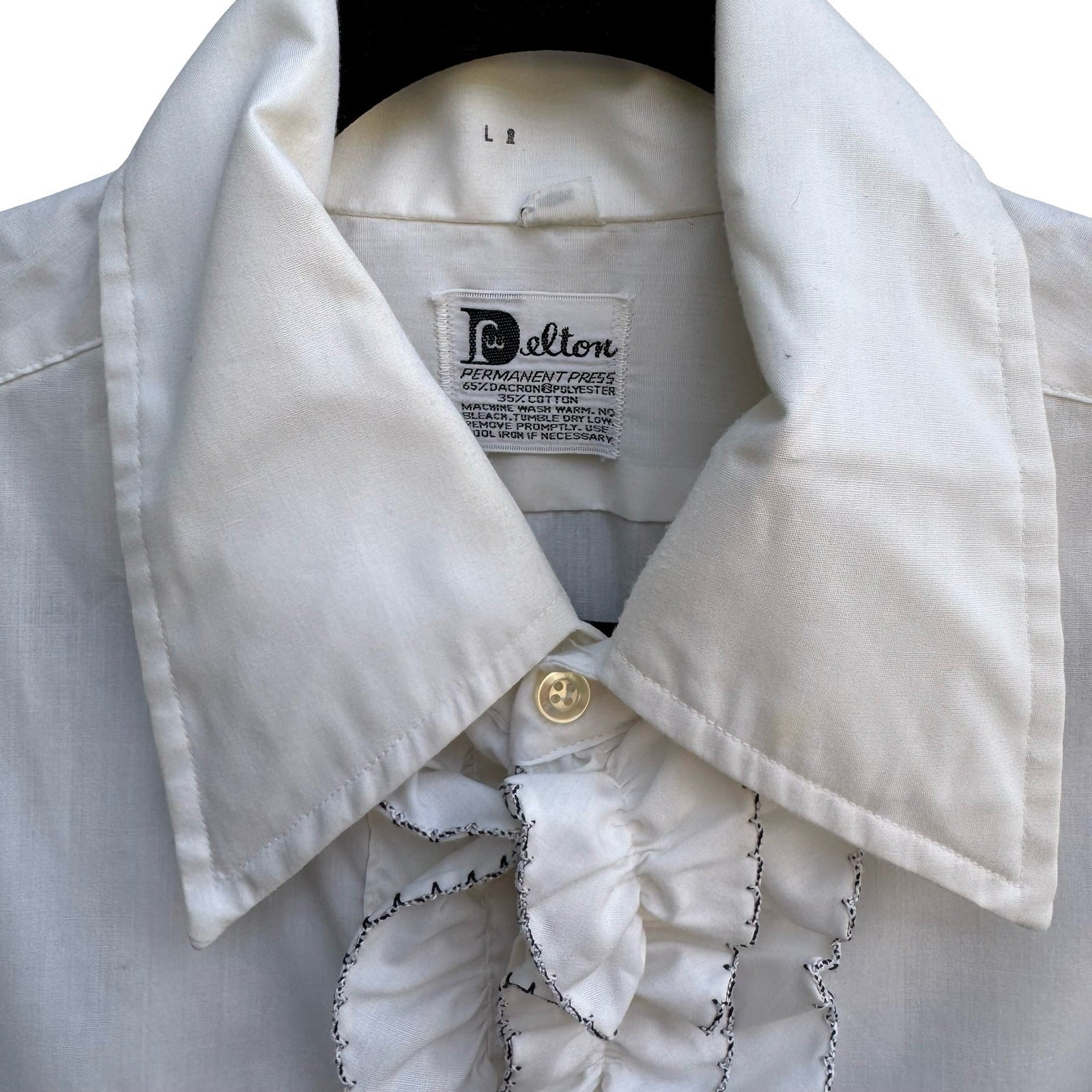 Delton Vintage 70s Ruffle Kitsch Formal Tuxedo Shirt Disco Prom Pirate Mens L