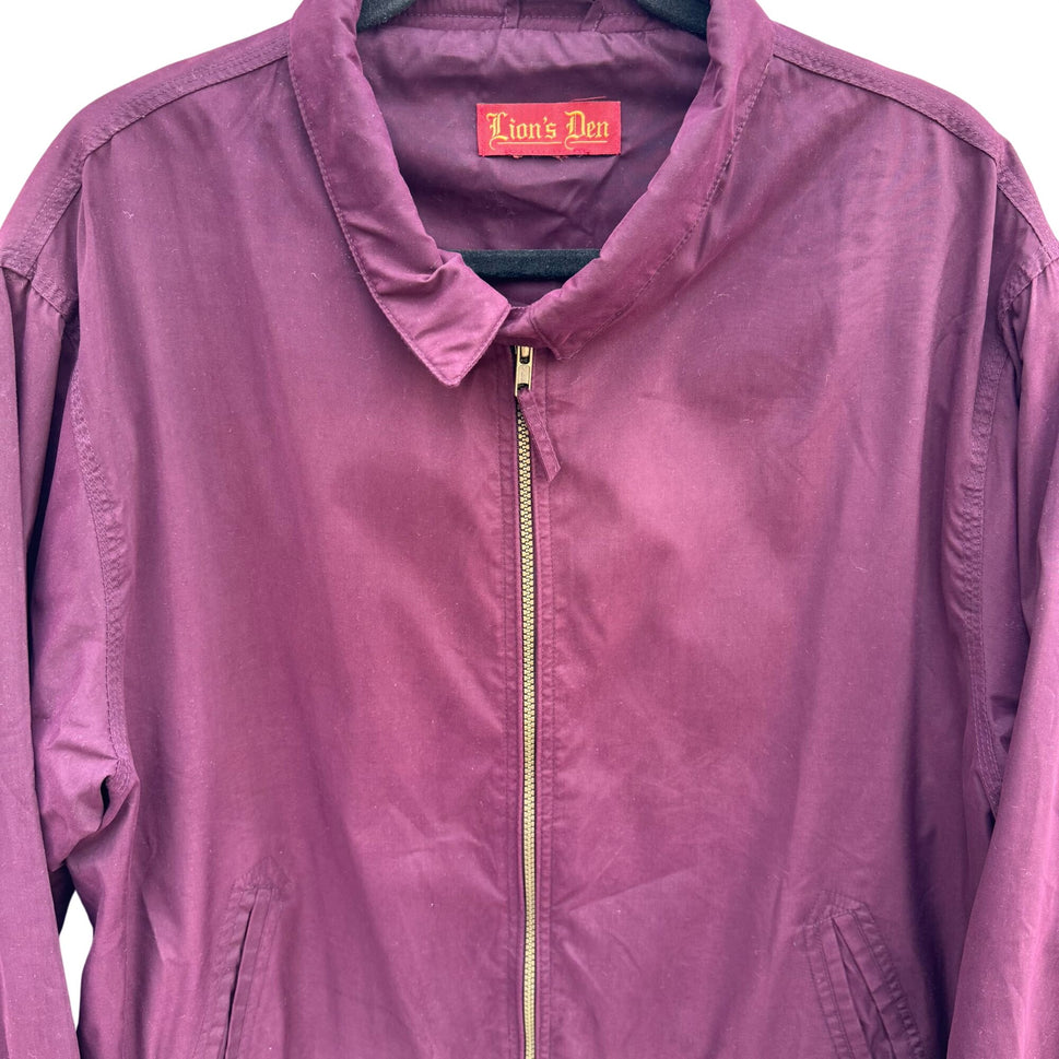 Lions Den Vintage 80s Mens Burgundy Full Zip Bomber Jacket Streetwear Athleisure