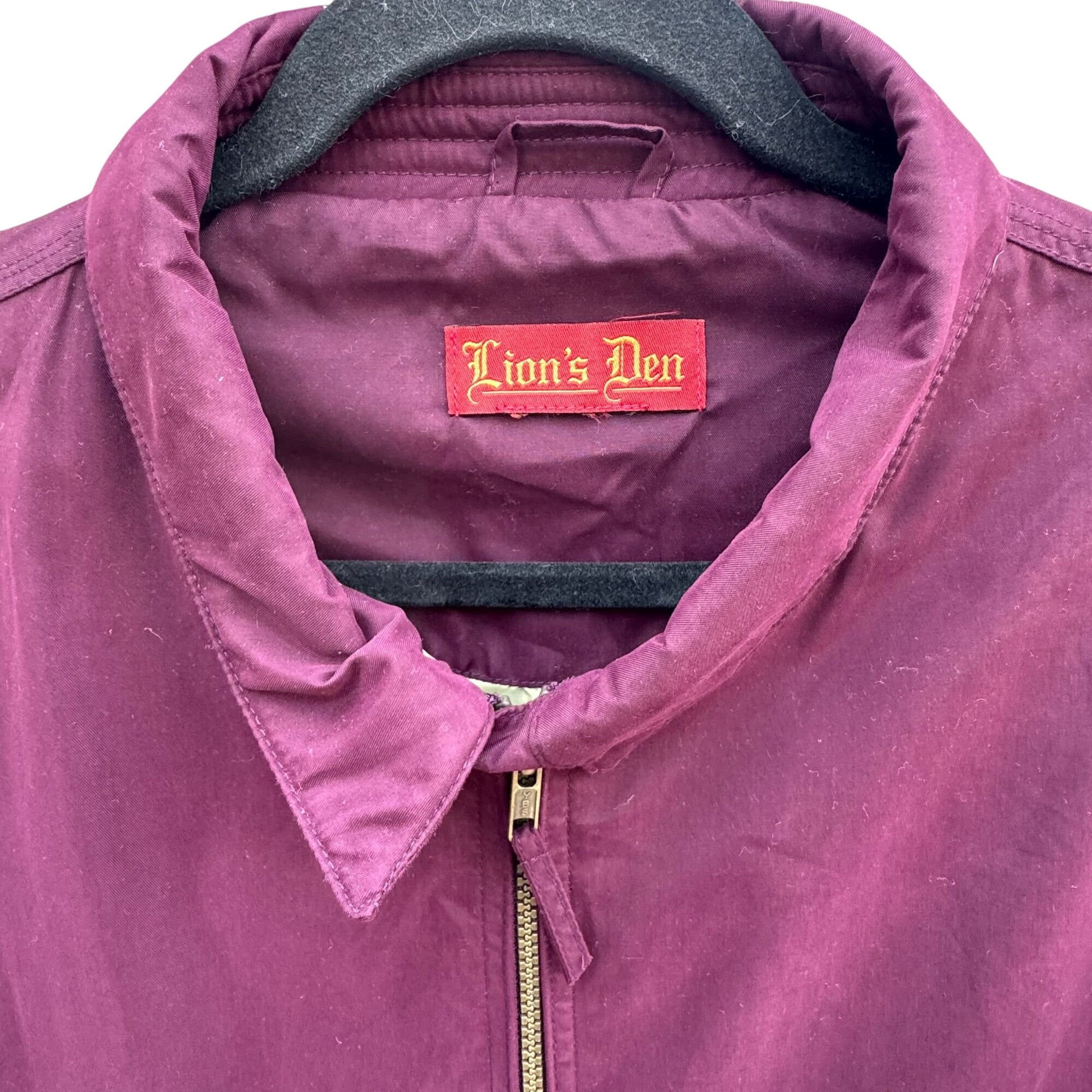Lions Den Vintage 80s Mens Burgundy Full Zip Bomber Jacket Streetwear Athleisure