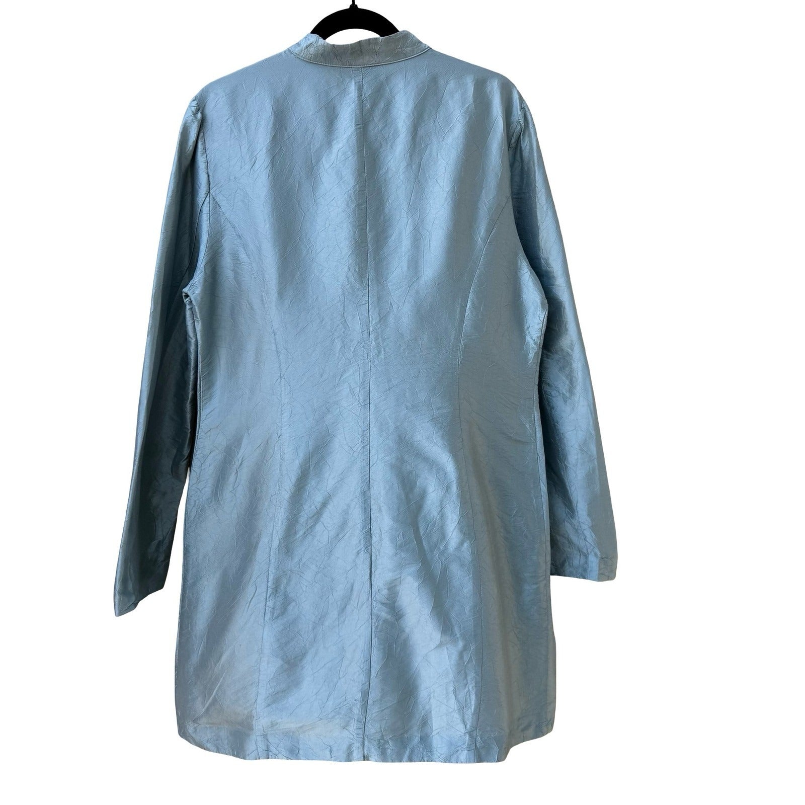 Sutton Studio Womens 14 Blue 100% Silk Mandarin Collar Crinkle Tunic Jacket