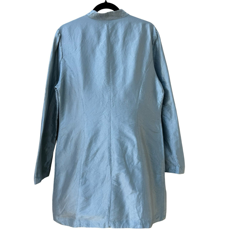 Sutton Studio Womens 14 Blue 100% Silk Mandarin Collar Crinkle Tunic Jacket