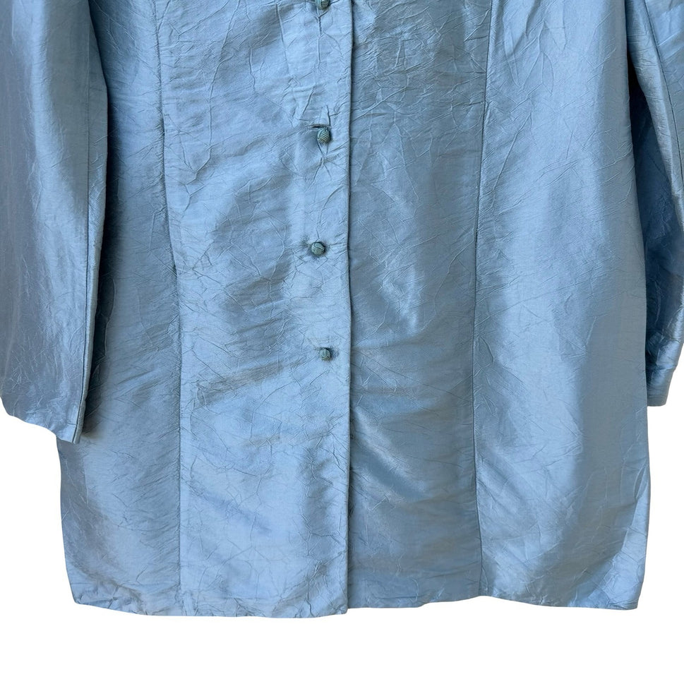 Sutton Studio Womens 14 Blue 100% Silk Mandarin Collar Crinkle Tunic Jacket