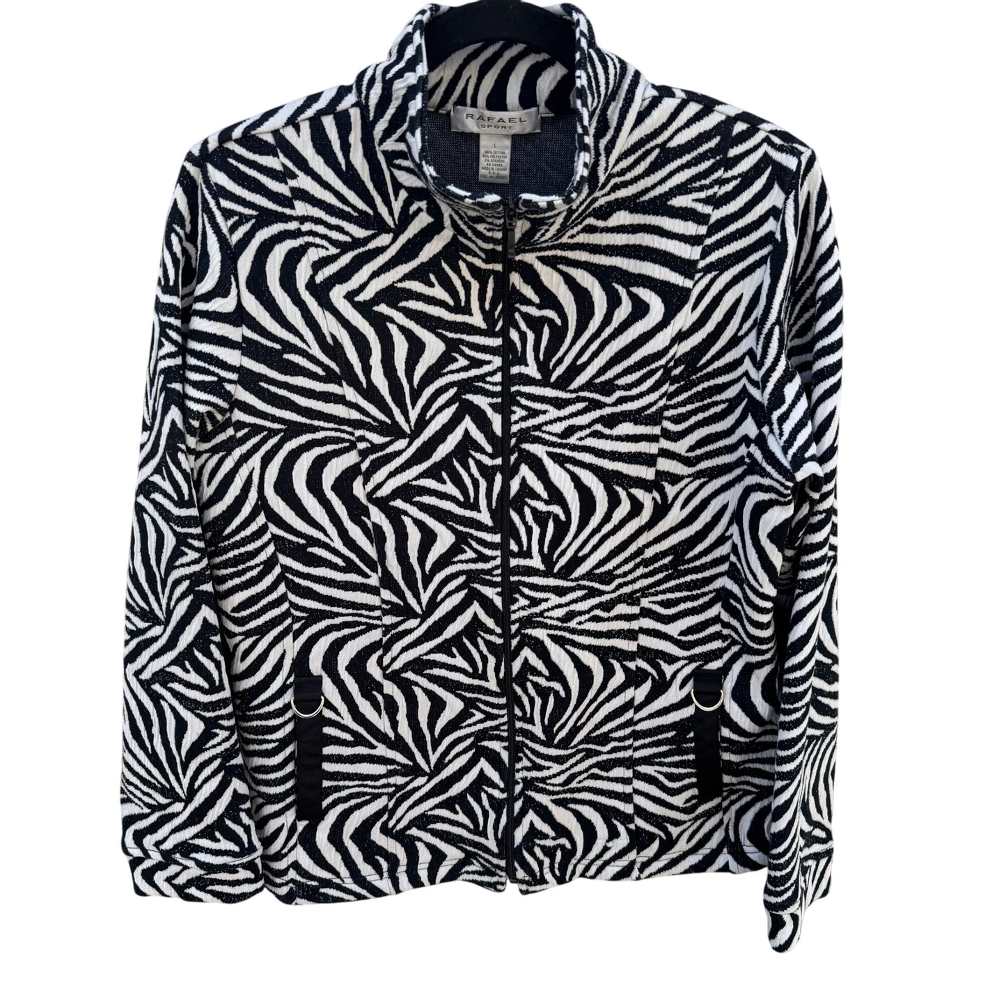 Raphael Sport Womens Zebra Print Full-Zip High Neck Casual Lightweight Jacket L