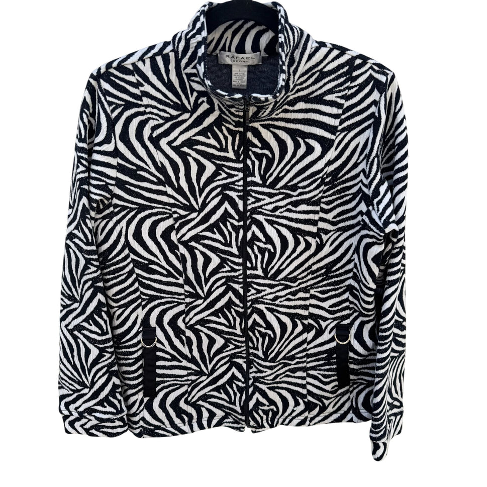 Raphael Sport Womens Zebra Print Full-Zip High Neck Casual Lightweight Jacket L