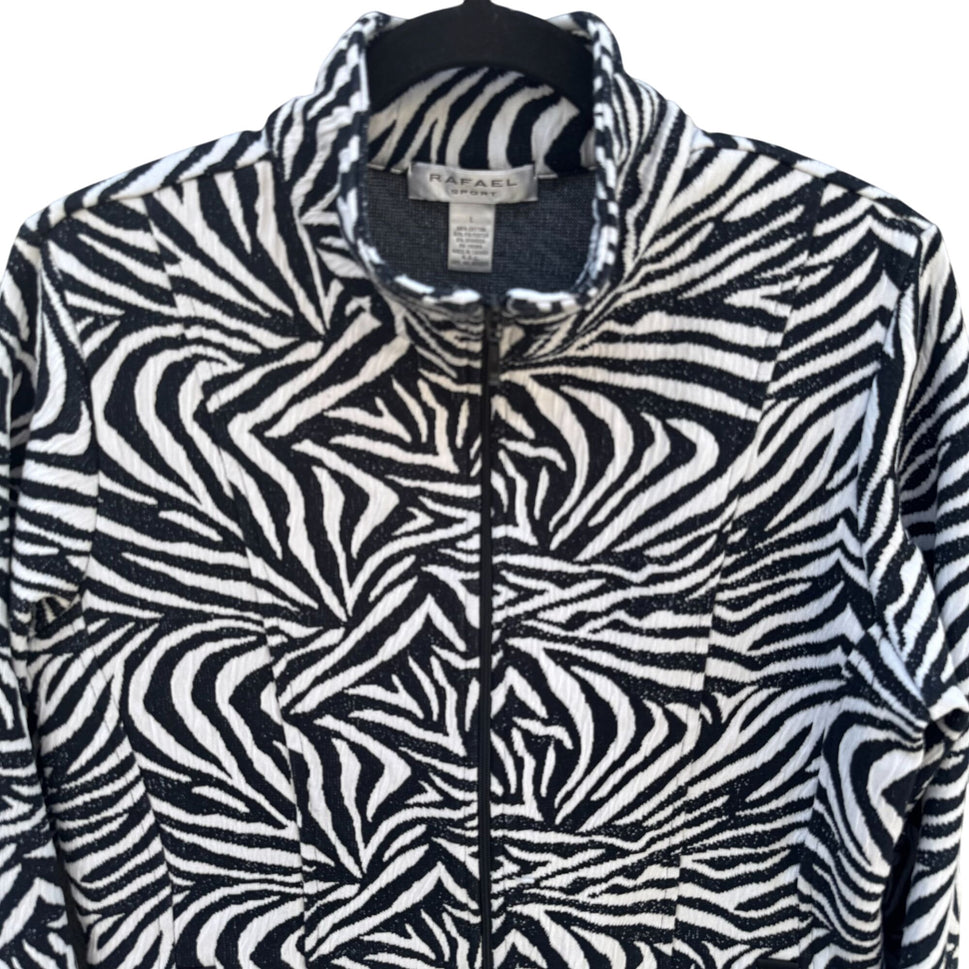 Raphael Sport Womens Zebra Print Full-Zip High Neck Casual Lightweight Jacket L
