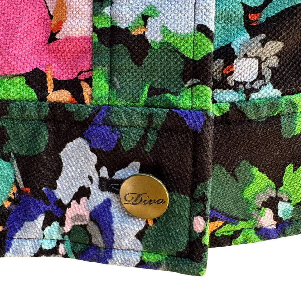 Diva By Dana Buchman Womens Cropped Dark Floral Stretch Long Sleeve Jacket L