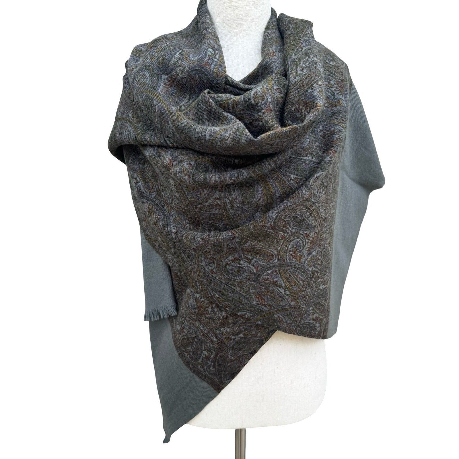 Grey Paisley Pashmina Shawl Oversized Scarf Fringe Wrap Multicolor Bohemian