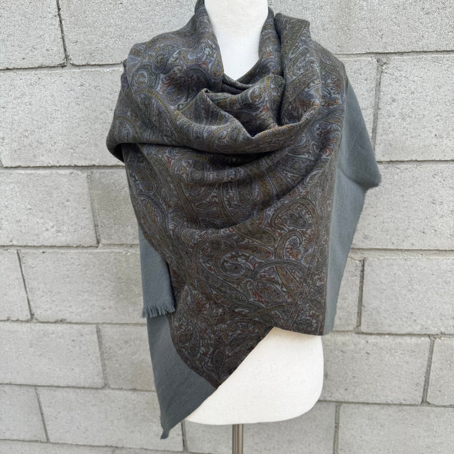 Grey Paisley Pashmina Shawl Oversized Scarf Fringe Wrap Multicolor Bohemian