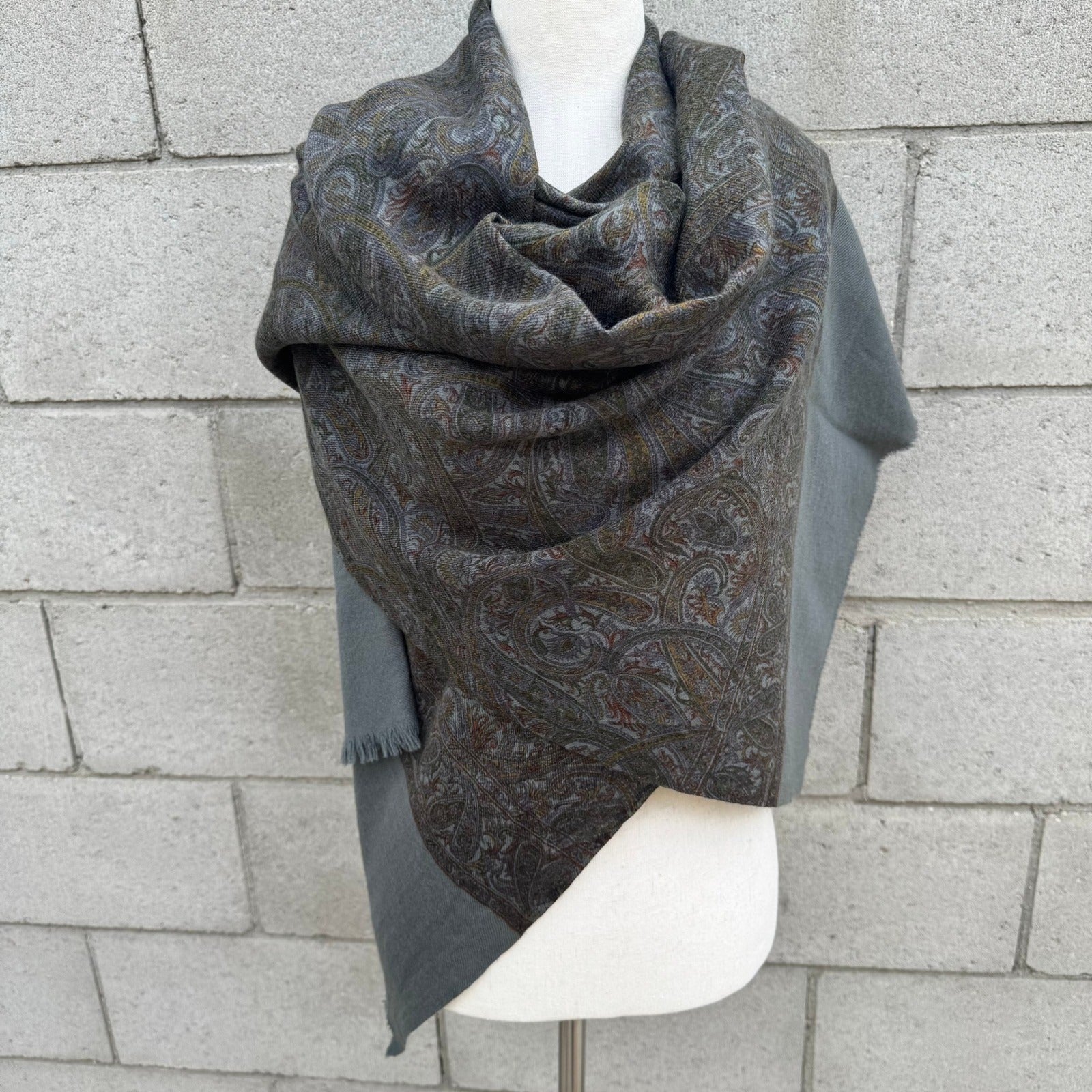 Grey Paisley Pashmina Shawl Oversized Scarf Fringe Wrap Multicolor Bohemian
