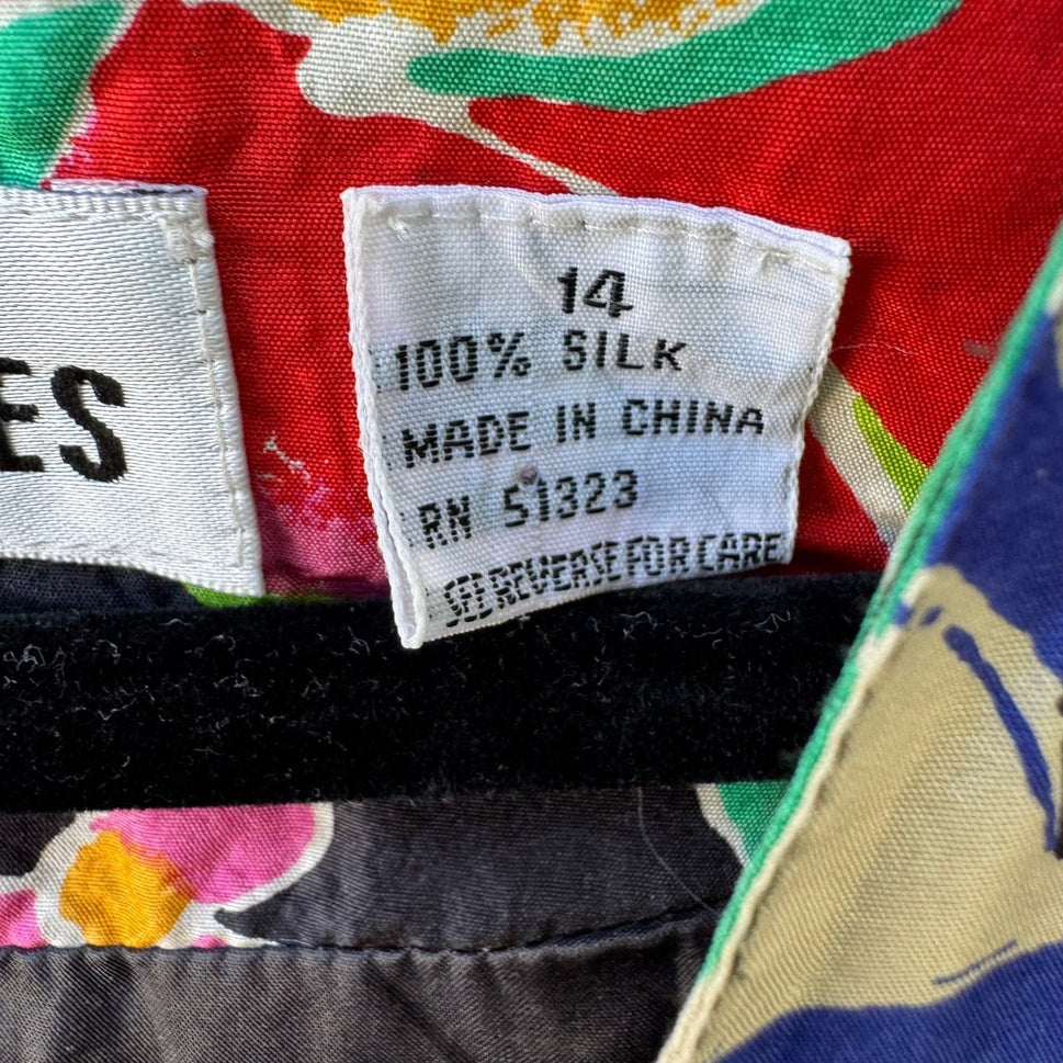 Chaus Vintage 80s 90s 100% Silk Tropical Floral Cropped Maximalist Jacket 14P