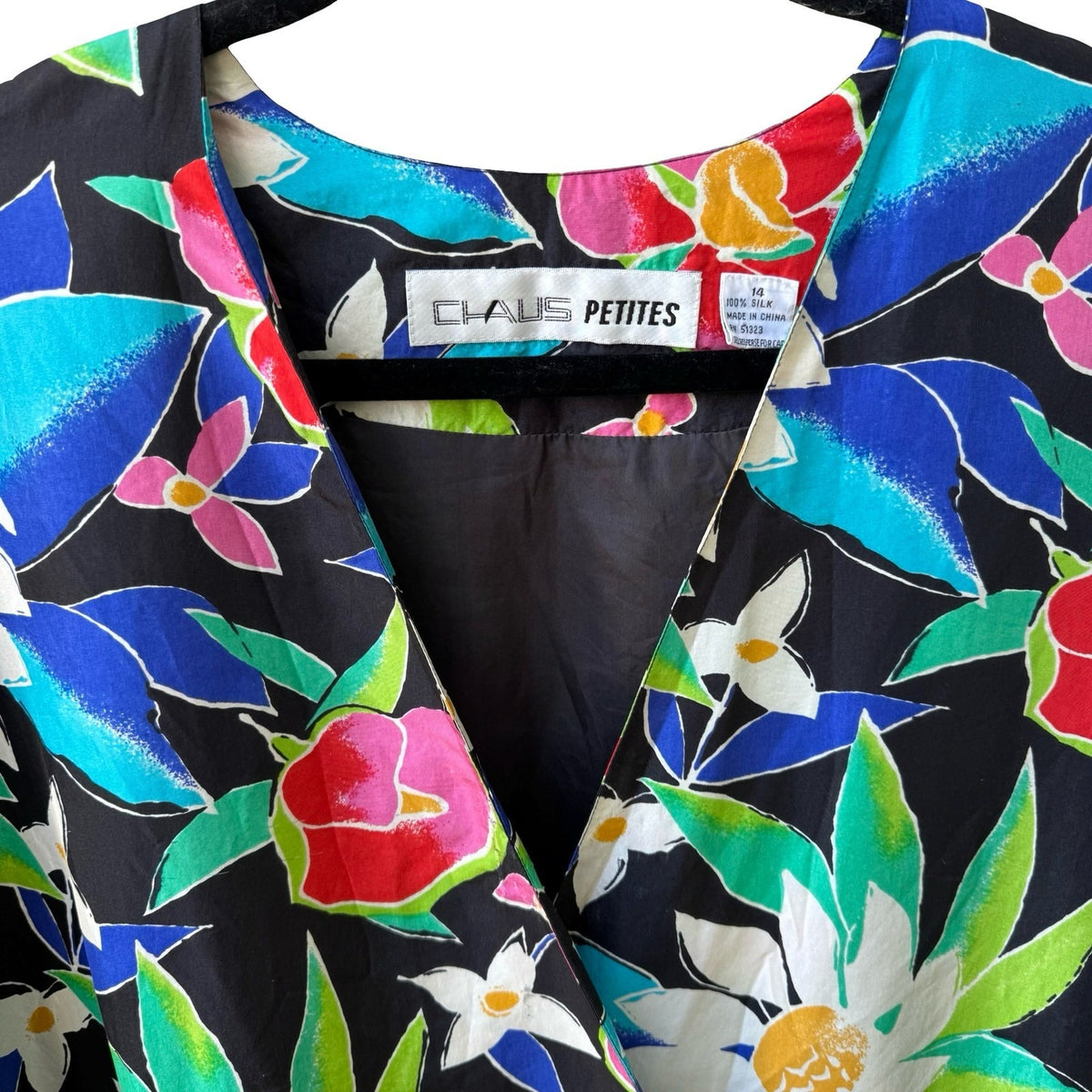 Chaus Vintage 80s 90s 100% Silk Tropical Floral Cropped Maximalist Jacket 14P