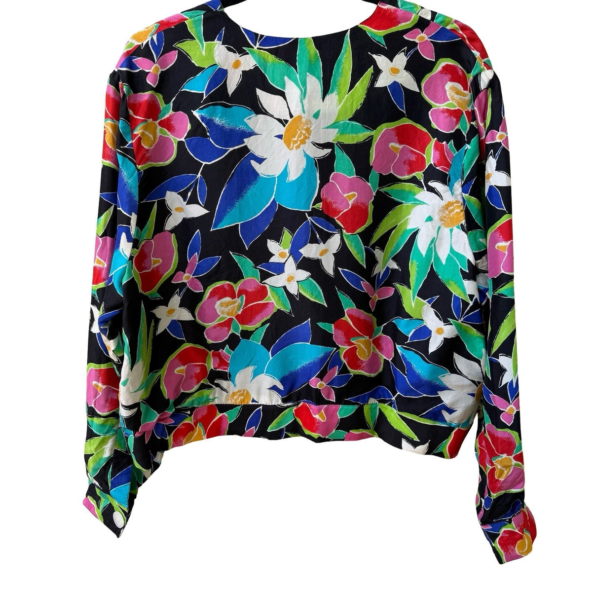 Chaus Vintage 80s 90s 100% Silk Tropical Floral Cropped Maximalist Jacket 14P
