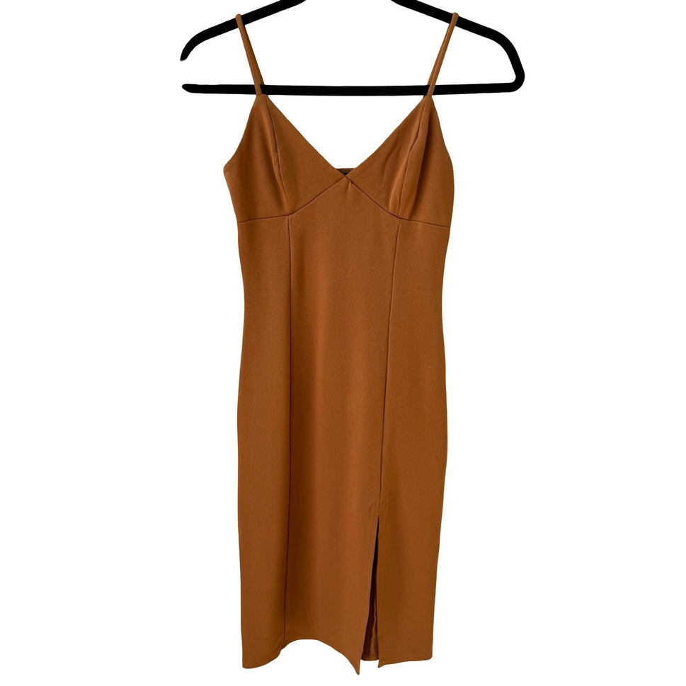 Forever 21 Womens Y2K Rust Orange Bodycon Midi Dress V-Neck Adjustable Straps M