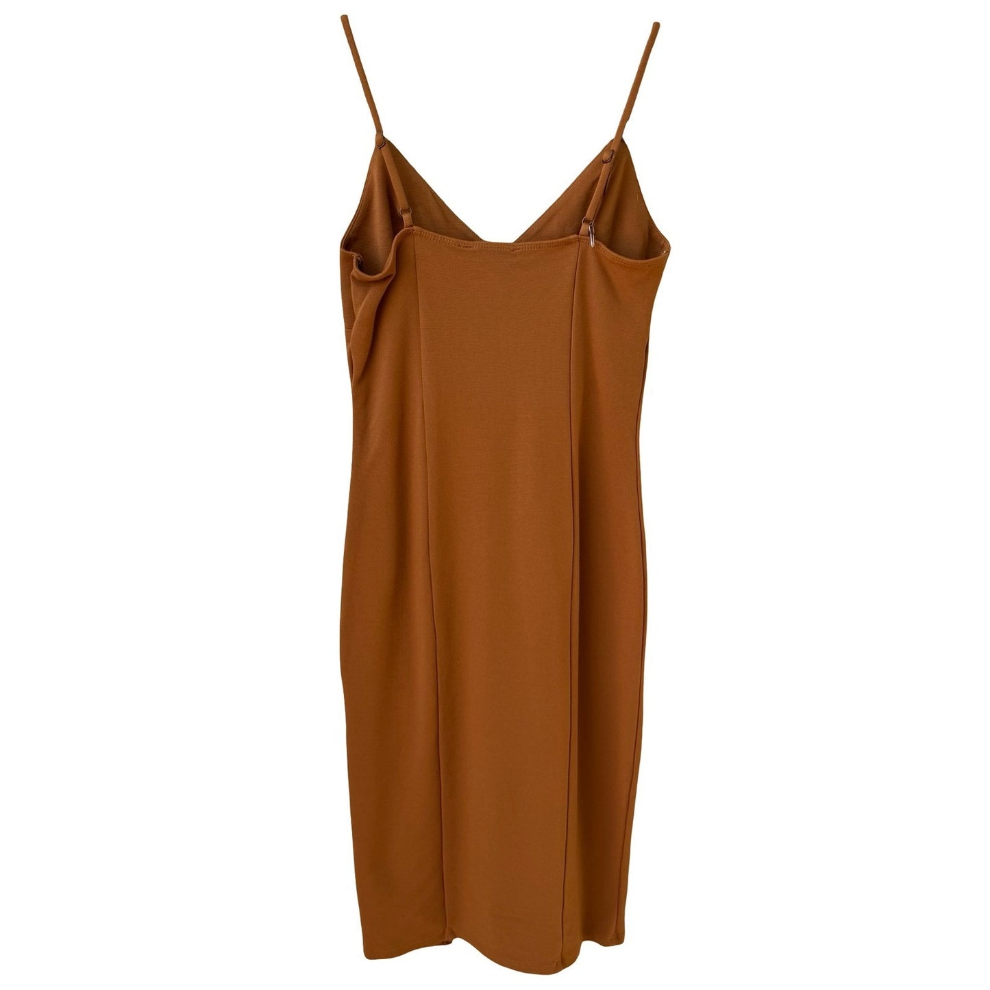 Forever 21 Womens Y2K Rust Orange Bodycon Midi Dress V-Neck Adjustable Straps M