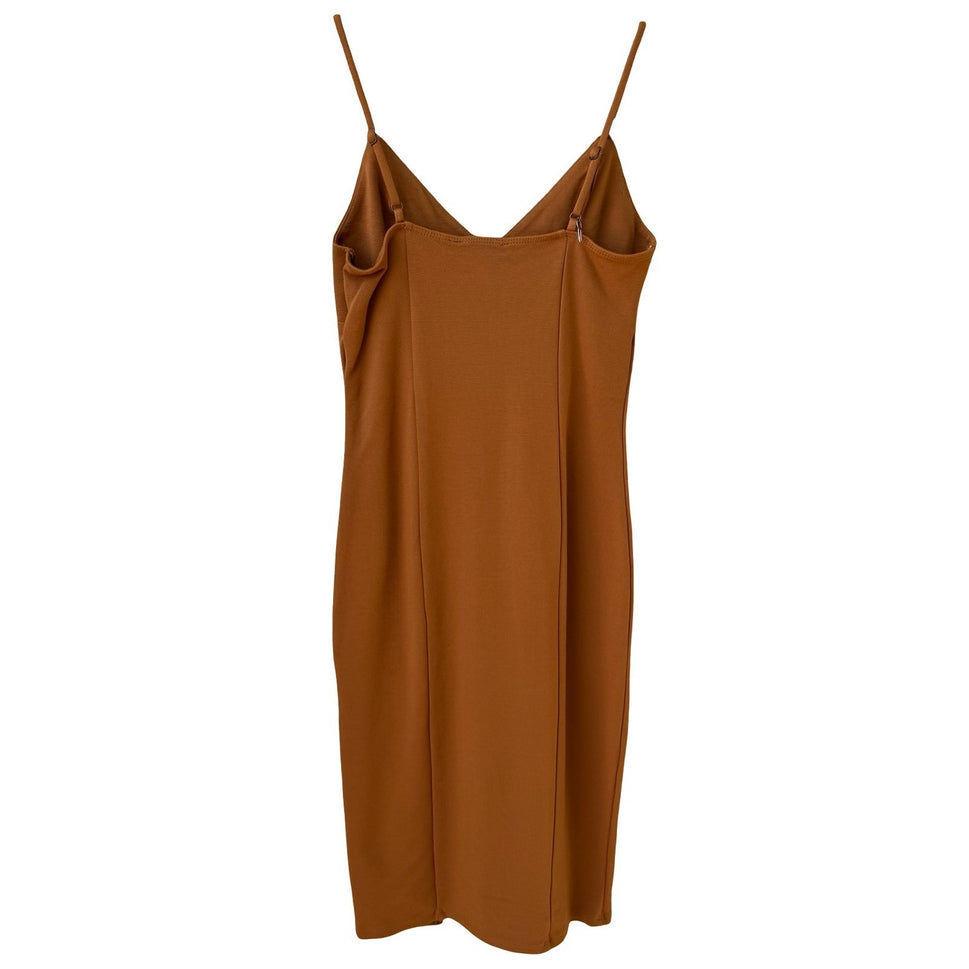 Forever 21 Womens Y2K Rust Orange Bodycon Midi Dress V-Neck Adjustable Straps M