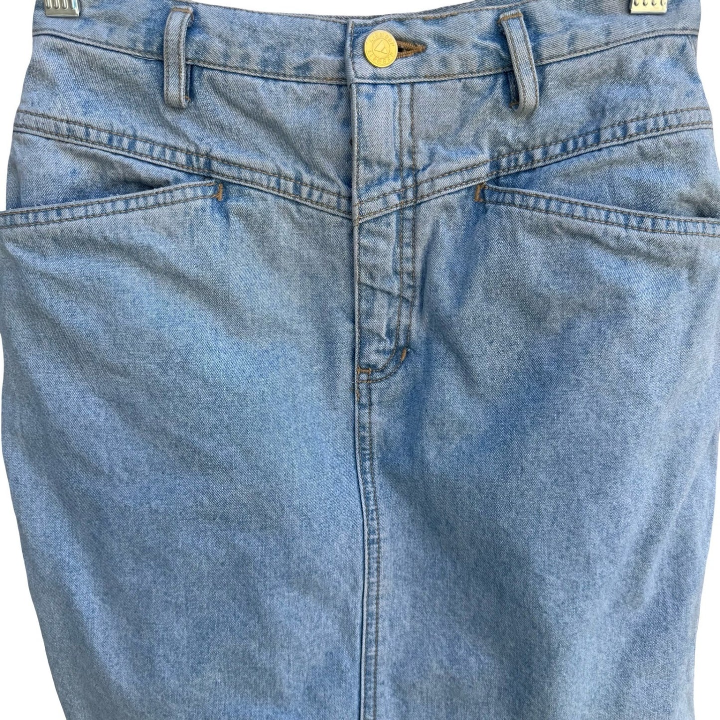 Lizwear Vintage 90s Denim Mini Skirt Light Wash Raw Hem High Waist Petite 4 Blue