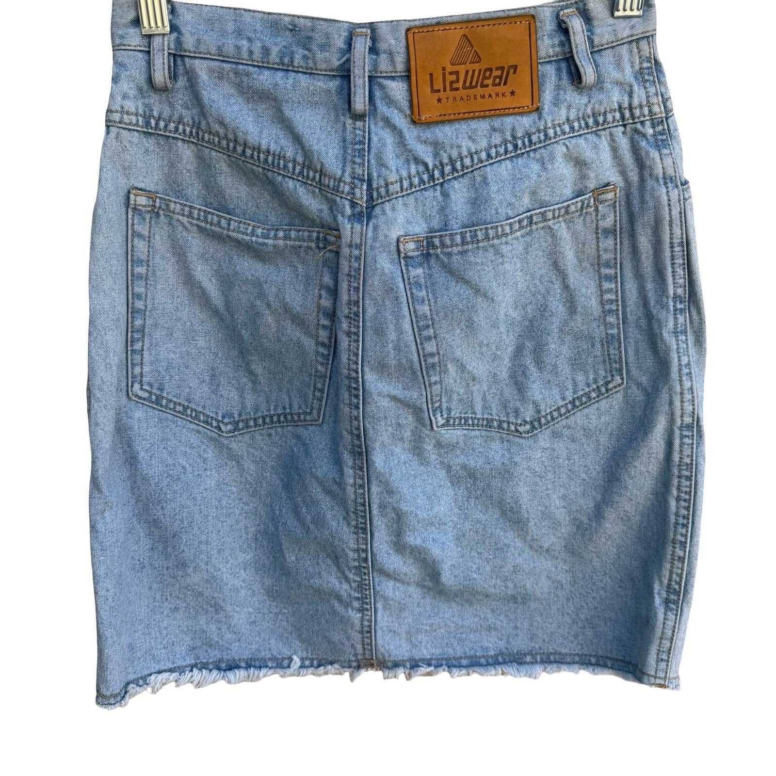 Lizwear Vintage 90s Denim Mini Skirt Light Wash Raw Hem High Waist Petite 4 Blue